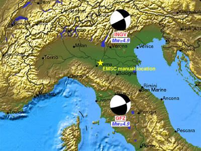 Землетрясение на севере Италии магнитудой 4,9 балла